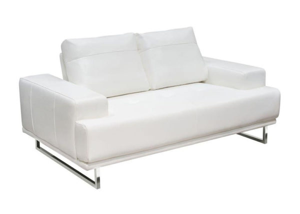Contemporary White Leather Loveseat