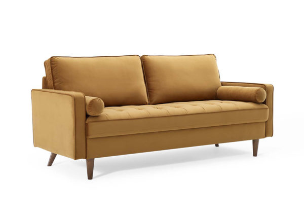 Mid-century Modern Velvet Sofa in Mustard