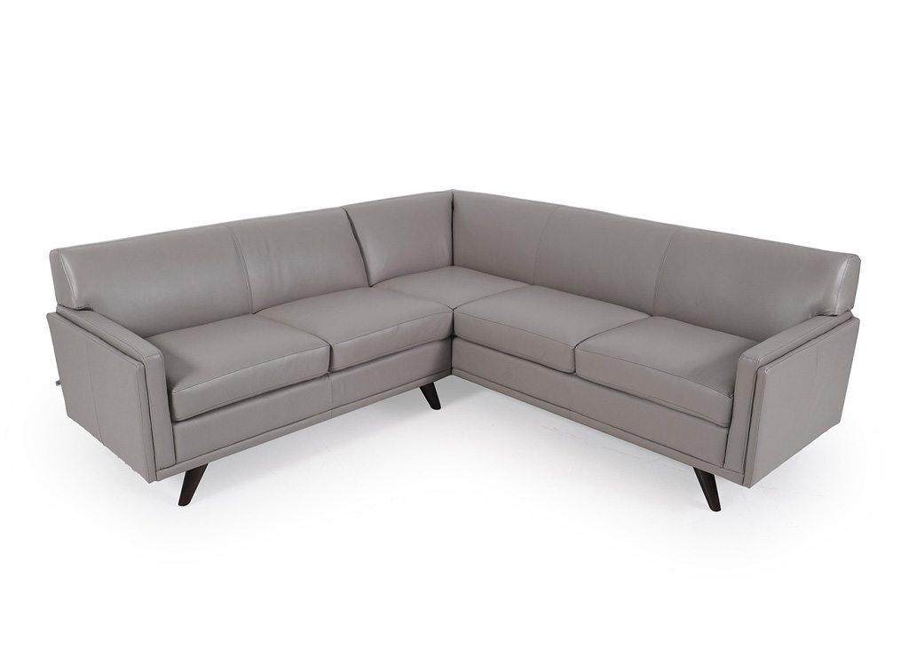 Real Gray Top-Grain Leather Sectional