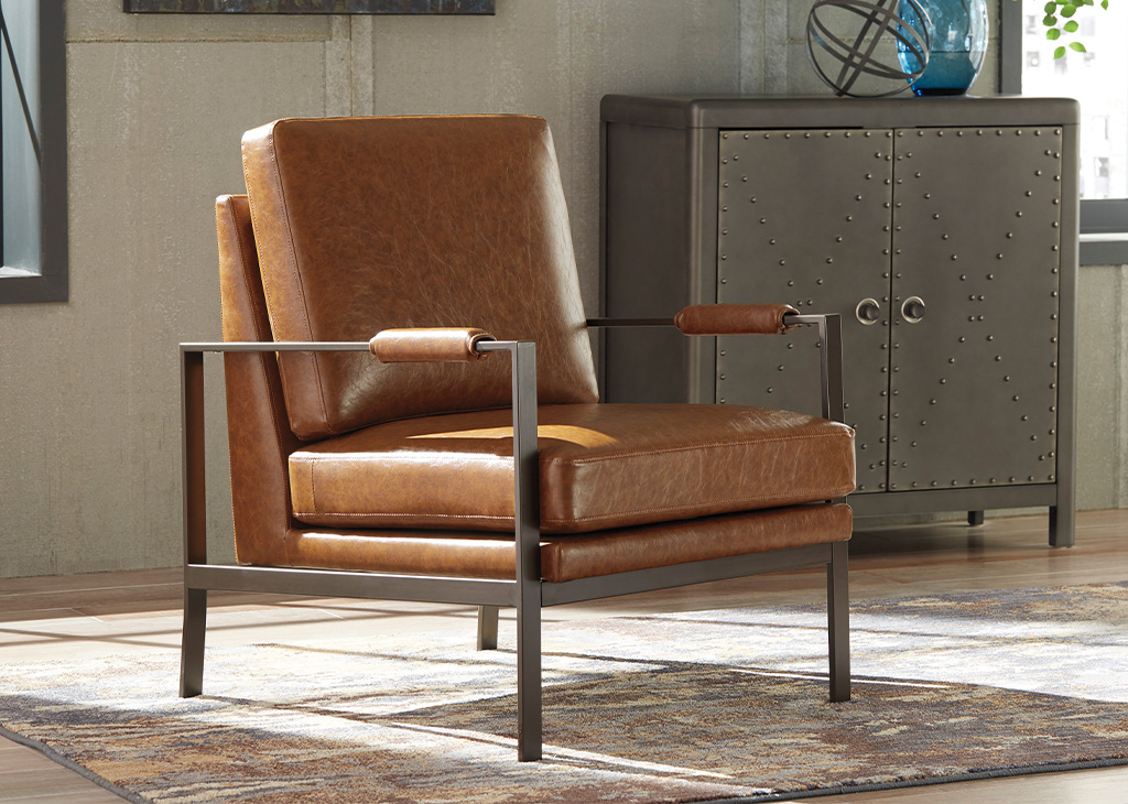 Contemporary Brown Faux Leather Accent Chair