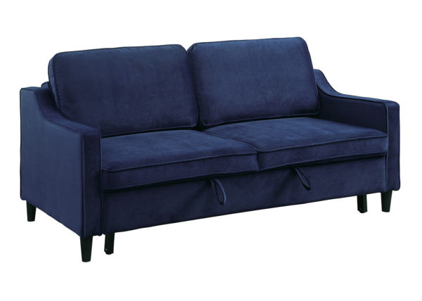 Velvet Convertible Studio Sofa in Blue
