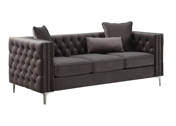 Dark Gray Velvet Button-Tufted Sofa