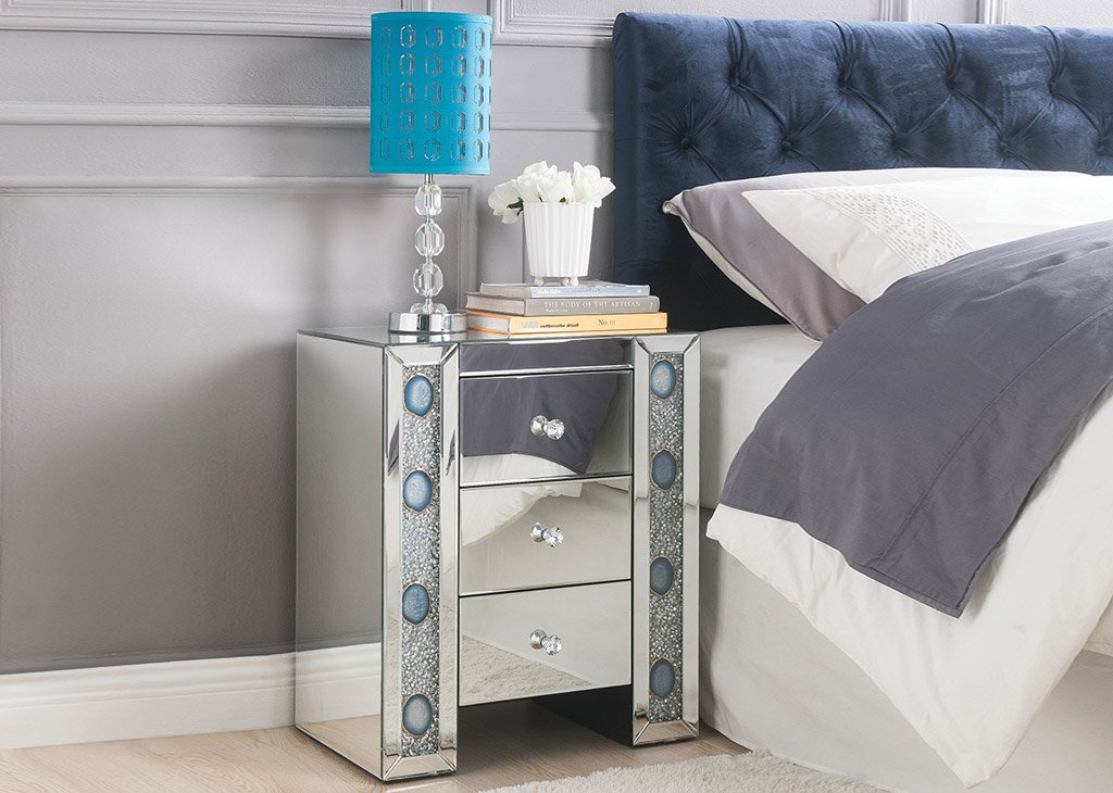 Mirrored Faux Agate Stone Nightstand