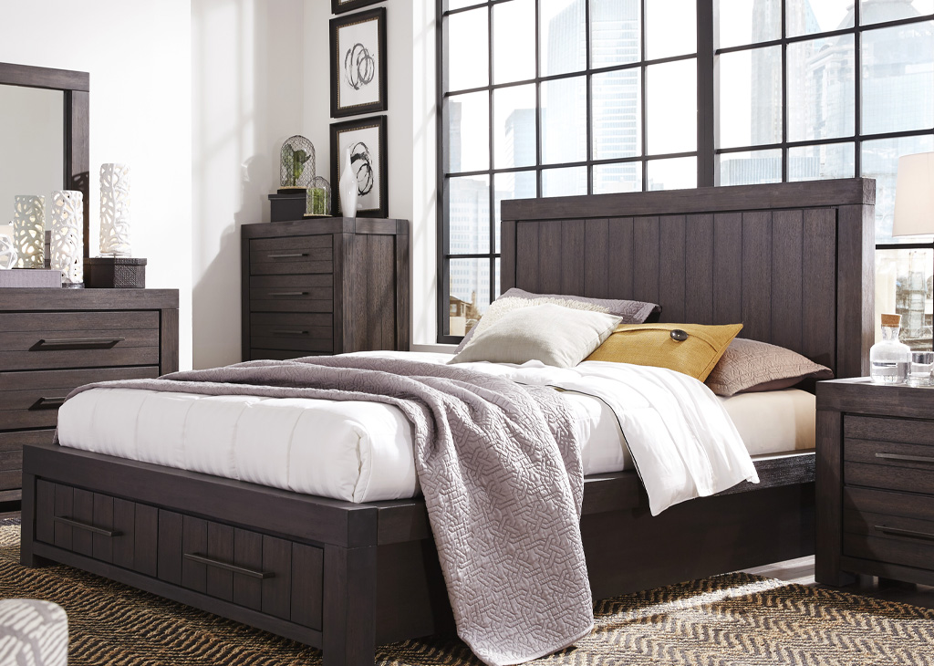 Basalt Gray Solid Acacia Bed w/ Storage Drawers