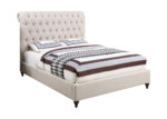 Beige Rolled-Top Button Tufted Upholstered Bed