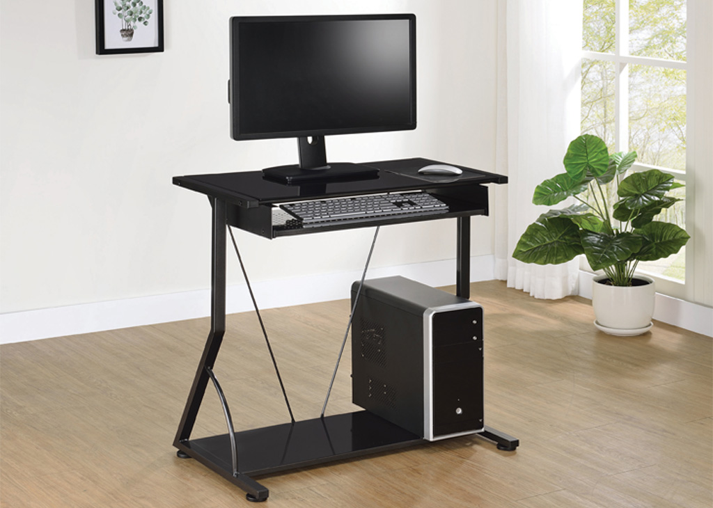 Black Computer Desk With Keyboard Tray