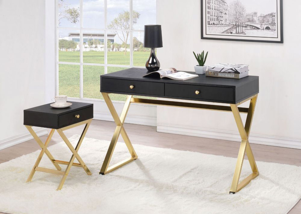 Black & Gold Finish Office Desk