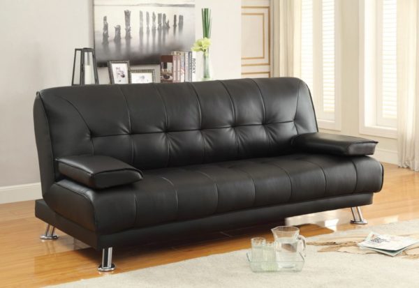 Black leatherette sofa bed futon