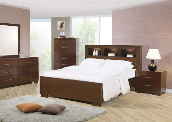 Cappuccino Finish Bed Frame w/ Bookcase Headboard