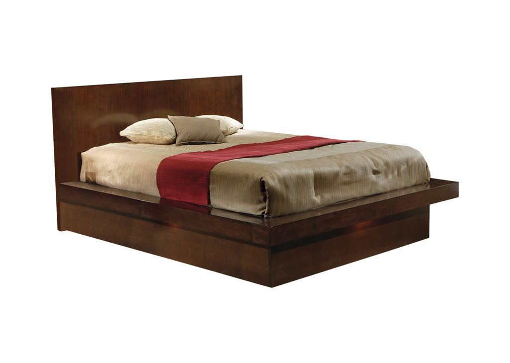 Cappuccino Finish Platform Bed w/ Built-in Lighting