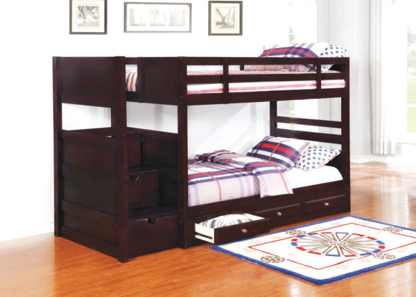Cappuccino Twin-Twin Stairway Bunk Bed