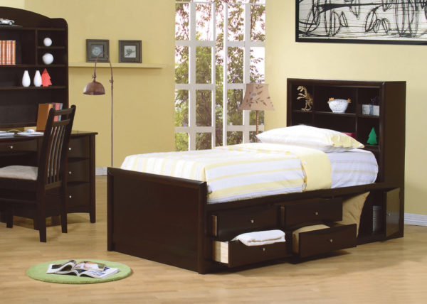 Cappuccino Youth Bookcase Bed Frame