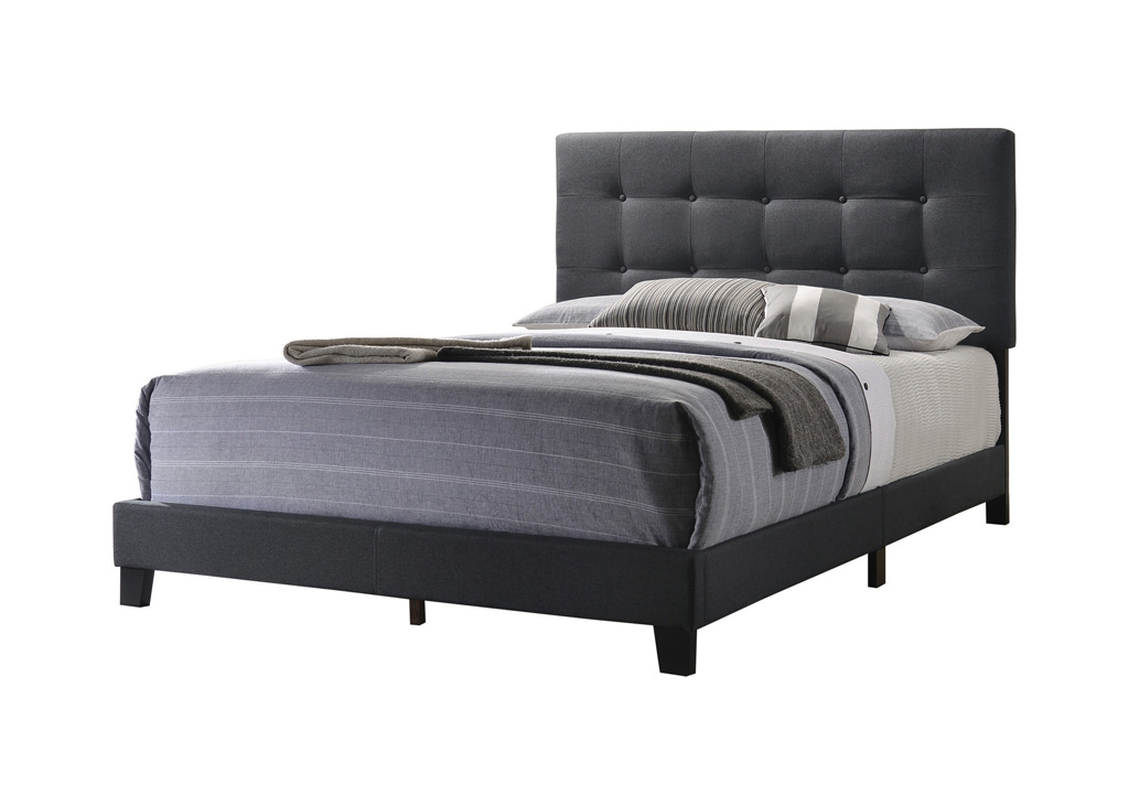 Charcoal Gray Upholstered Tufted Bed