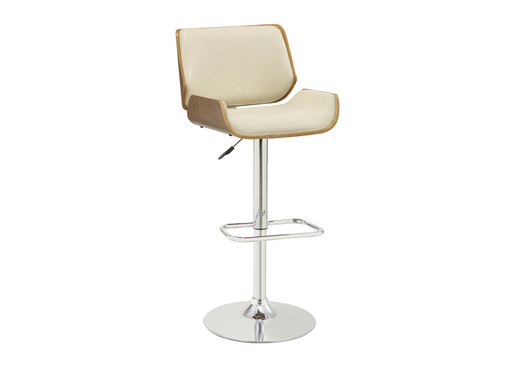 Curved Faux Leather Mid-Century Inspired Bar Stool - Ecru