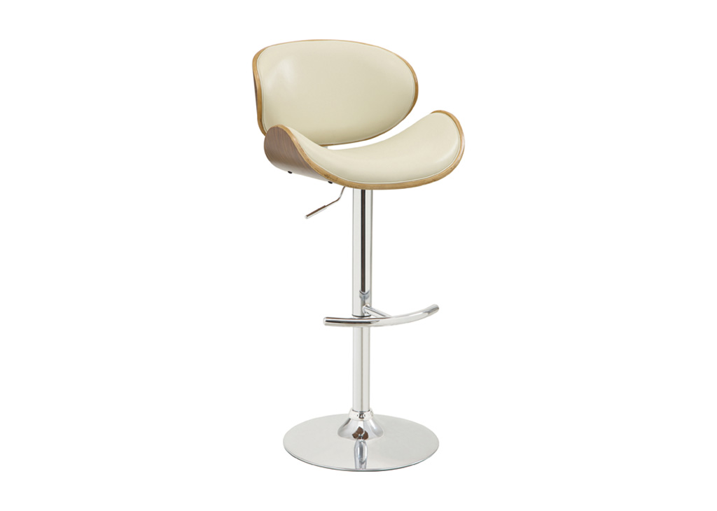 Faux Leather Mid-Century Inspired Bar Stool - Ecru