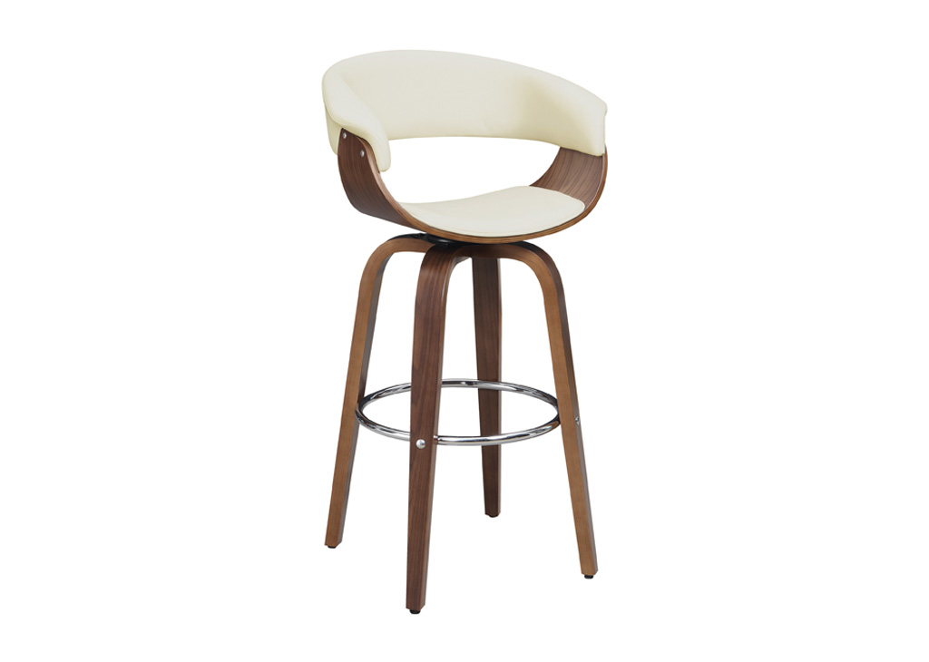 Faux Leather Mid-Century Inspired Swivel Bar Stool - White