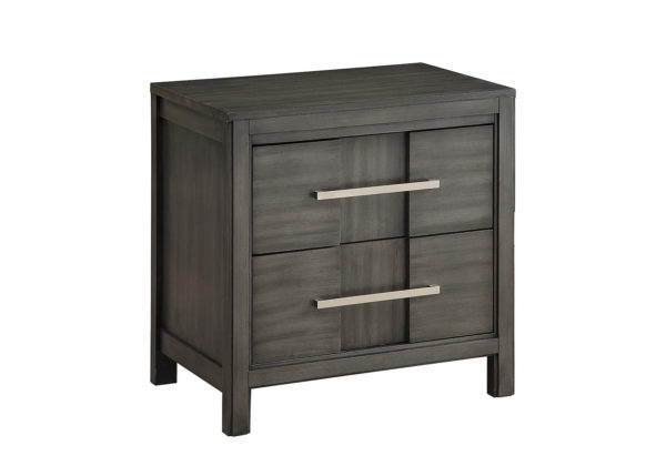 Gray Solid Wood Nightstand w/ Nickel Bar Pull