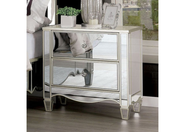 Mirrored Two Drawer Nightstand w/ USB