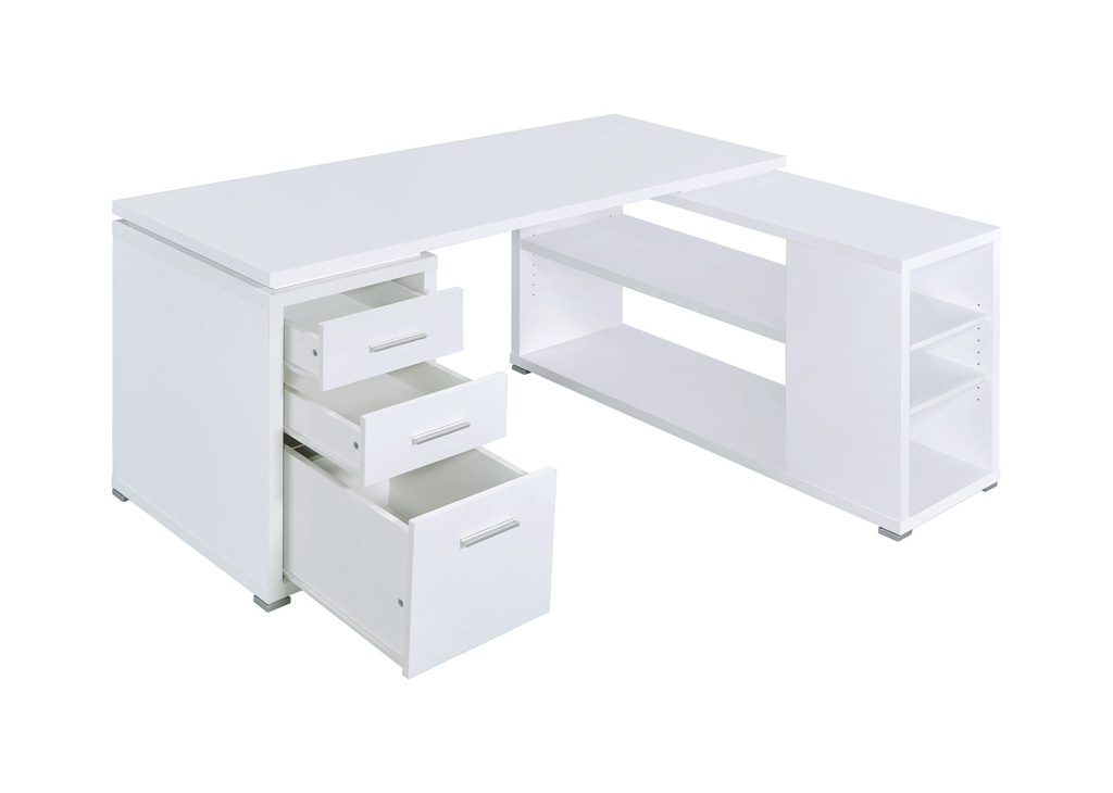 Modern L-Shaped Office Desk - White