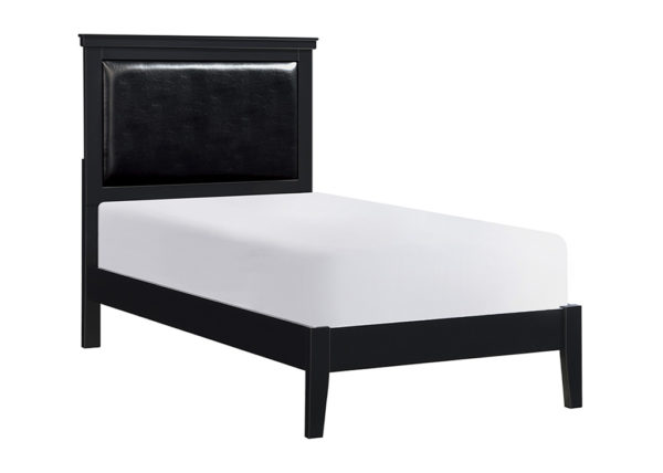 Padded Headboard Youth Bed Frame, Black Wood Twin Bed Frame With Headboard