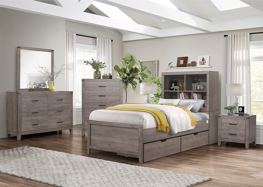 Rustic Gray Bookcase Bed Frame - Twin