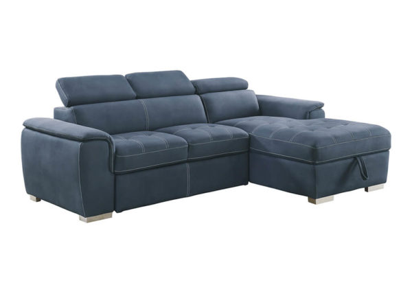 Sofa Chaise with Pullout Sleeper & Storage in Blue