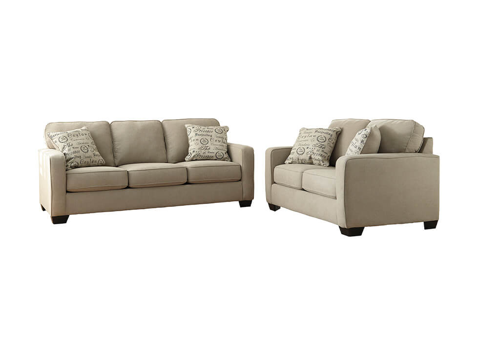 Transitional Microfiber Sofa & Loveseat in Beige