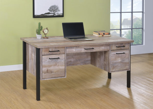 Weathered Oak 4-Drawer Office Desk