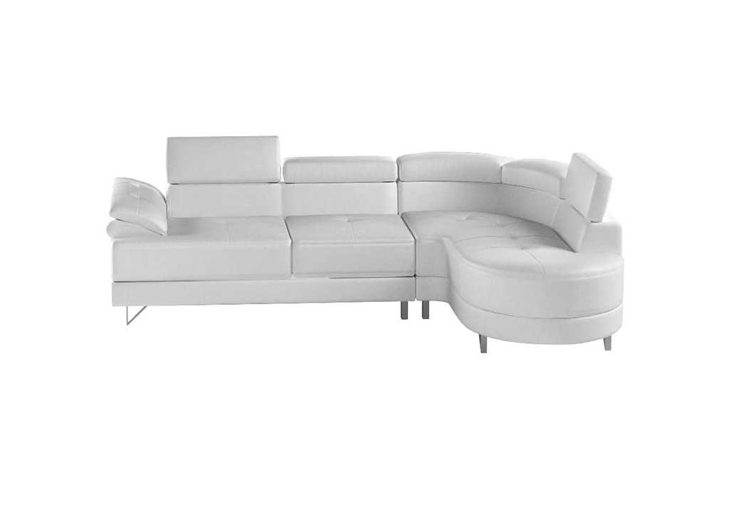 White Faux Leather Flip Up Headrest Sectional