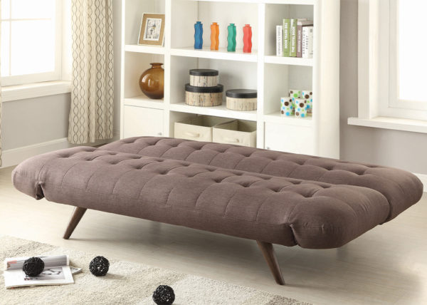 Brown Mid-Century Inspired Tufted Sofa Futon