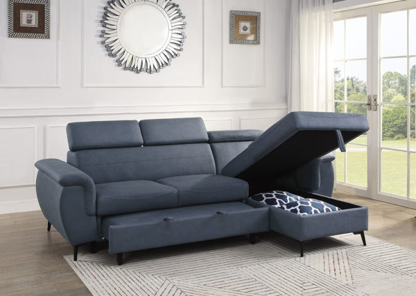 Contemporary Reversible Microfiber Sectional Sleeper - Blue