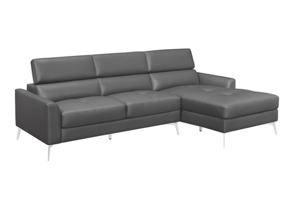 Contemporary Dark Gray Leather-Match Sectional w/ Right Chaise