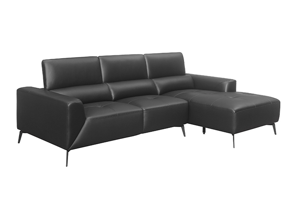 Contemporary Black Leather-Match Sectional w/ Right Chaise