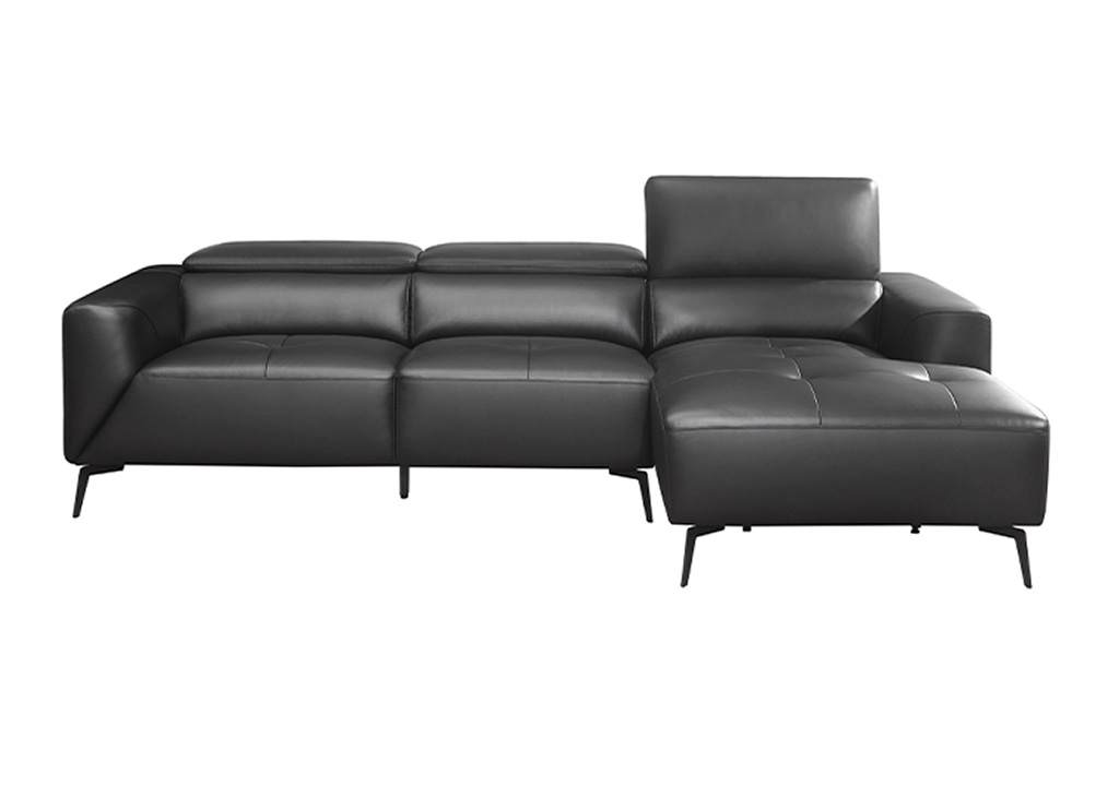 Contemporary Black Leather-Match Sectional w/ Right Chaise