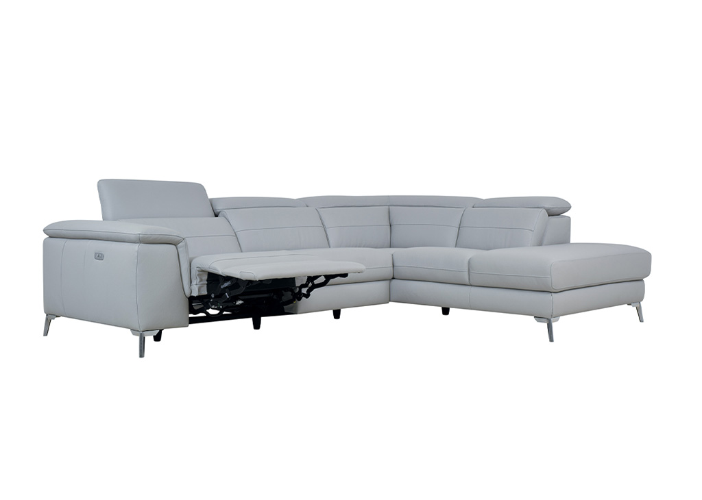 Leather Sectional With Adjustable Headrests - Light Gray