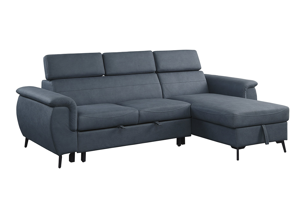 Contemporary Reversible Microfiber Sectional Sleeper - Blue