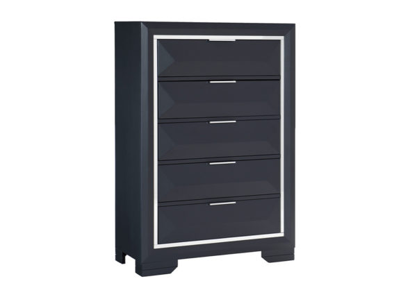 Contemporary Dark Blue & Chrome Chest of Drawers