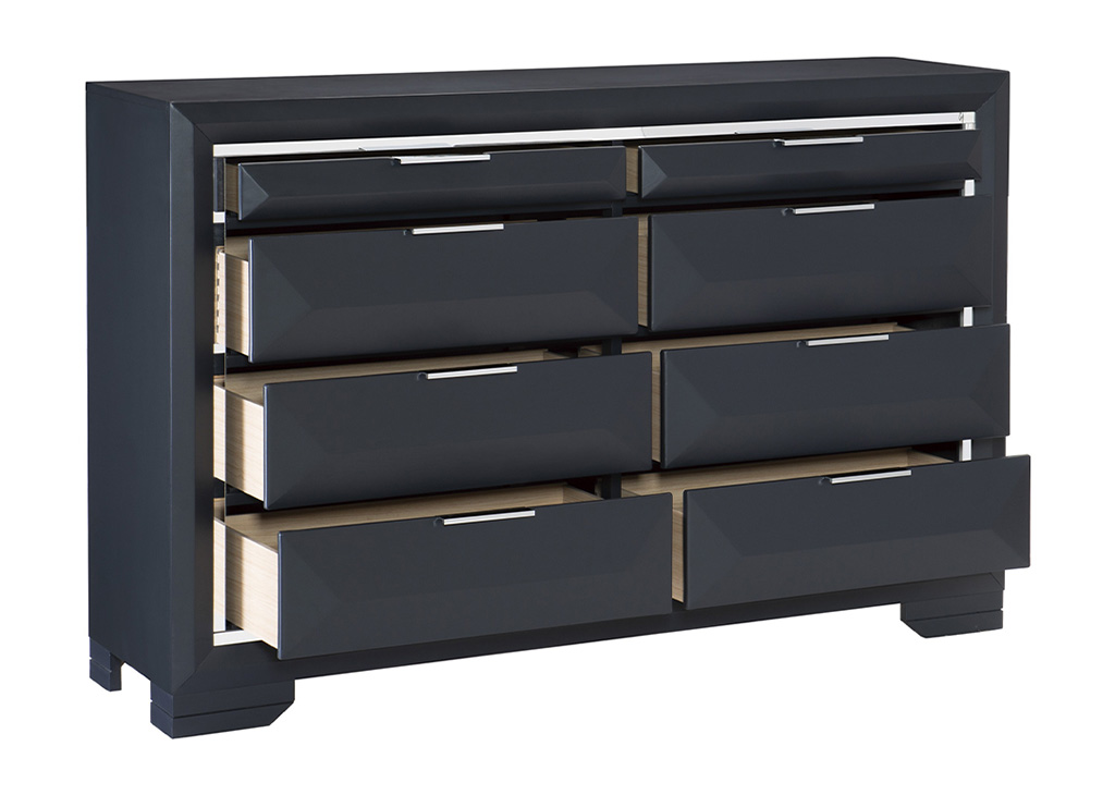 Contemporary Dark Blue & Chrome Dresser