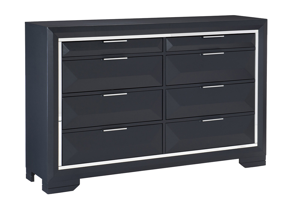 Contemporary Dark Blue & Chrome Dresser