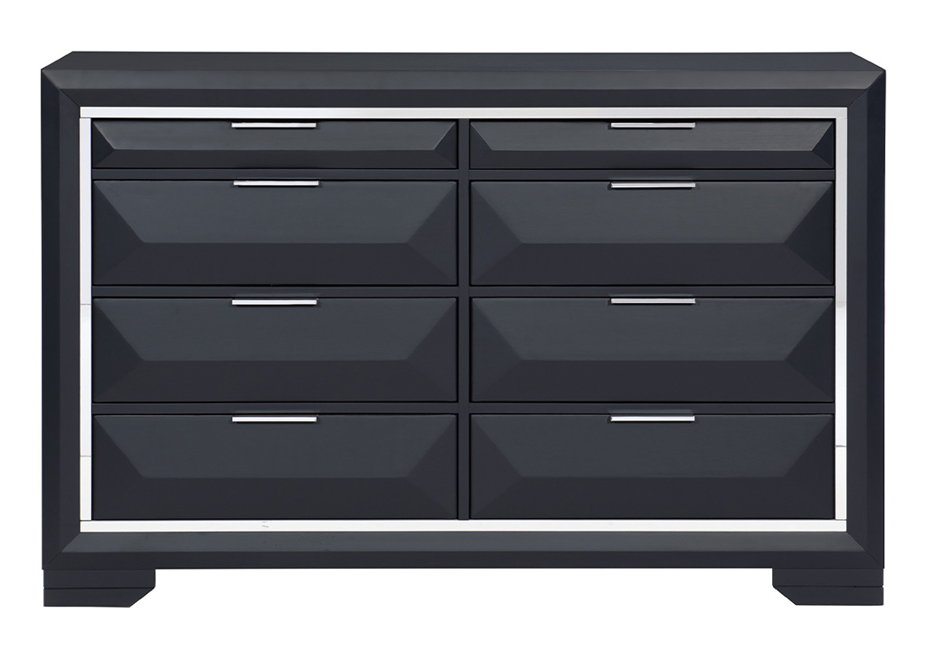 Contemporary Dark Blue & Chrome Dresser