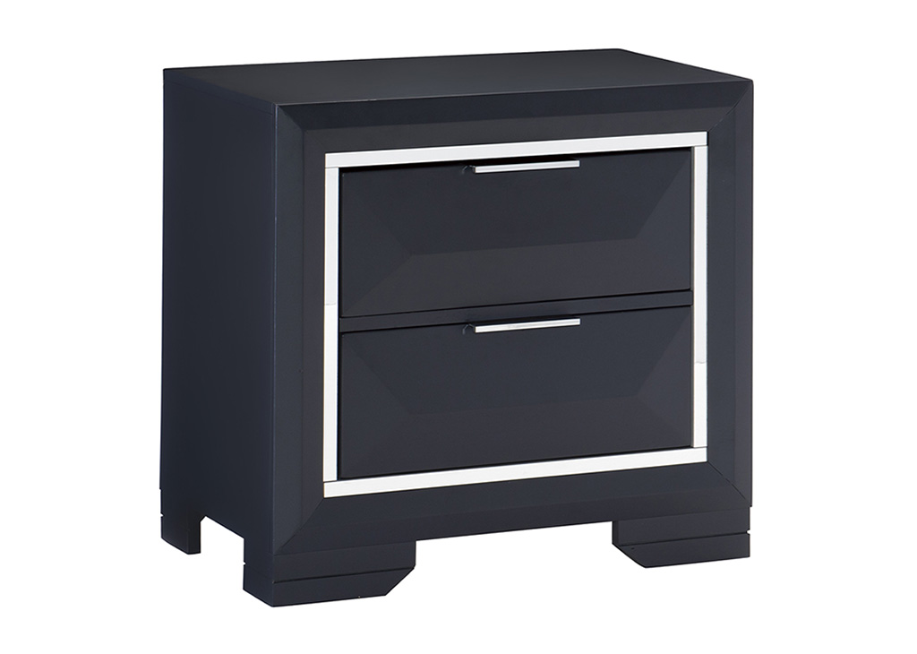 Contemporary Dark Blue & Chrome Nightstand