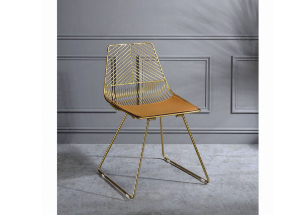 Contemporary Gold Faux Leather Metal Dining Chair Set