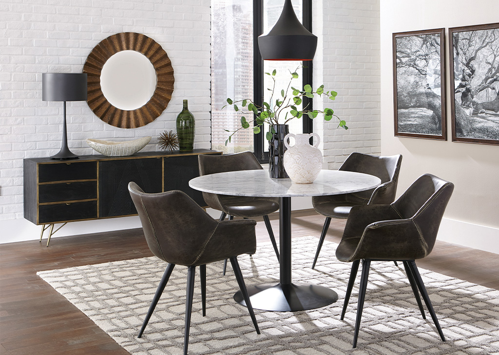Contemporary Round Marble & Metal Dining Table