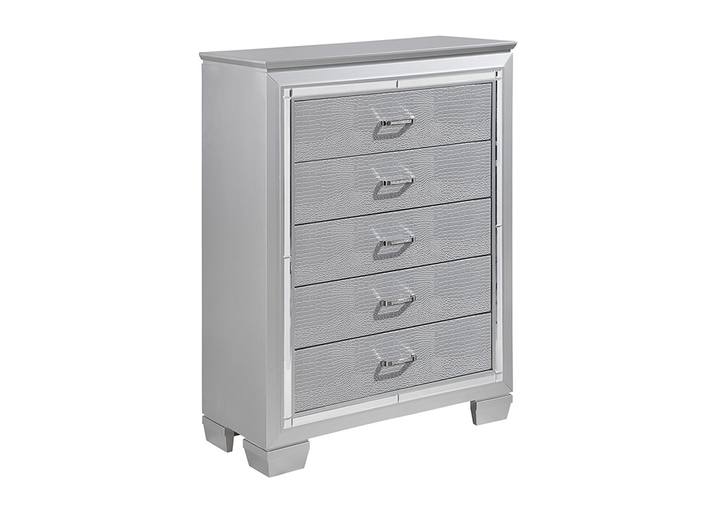 Glam Alligator Embossed Chest of Drawers - Silver