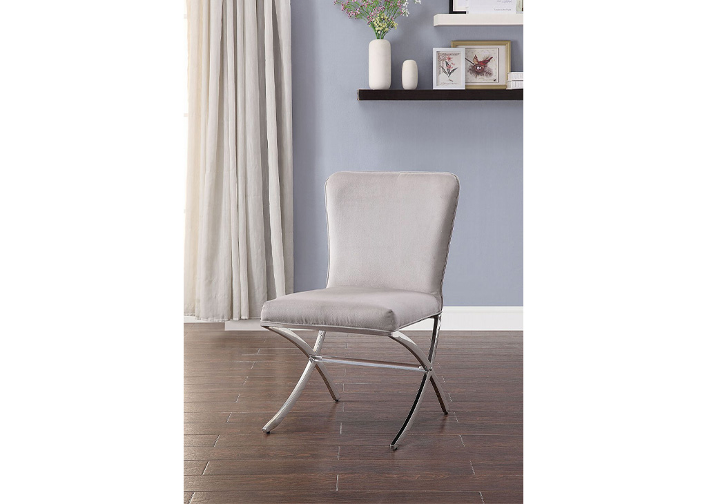 Glam Cream Velvet Chrome Dining Chair Set Caravana Furniture