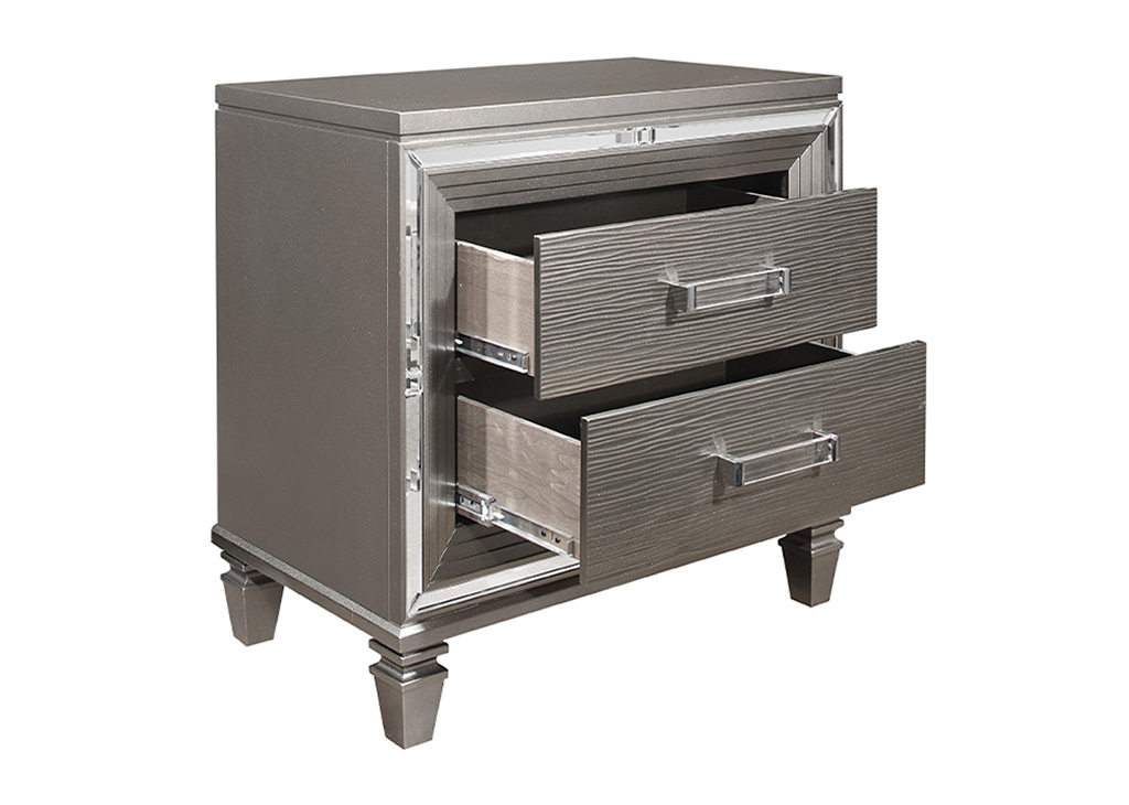 Glam Embossed Nightstand - Silver