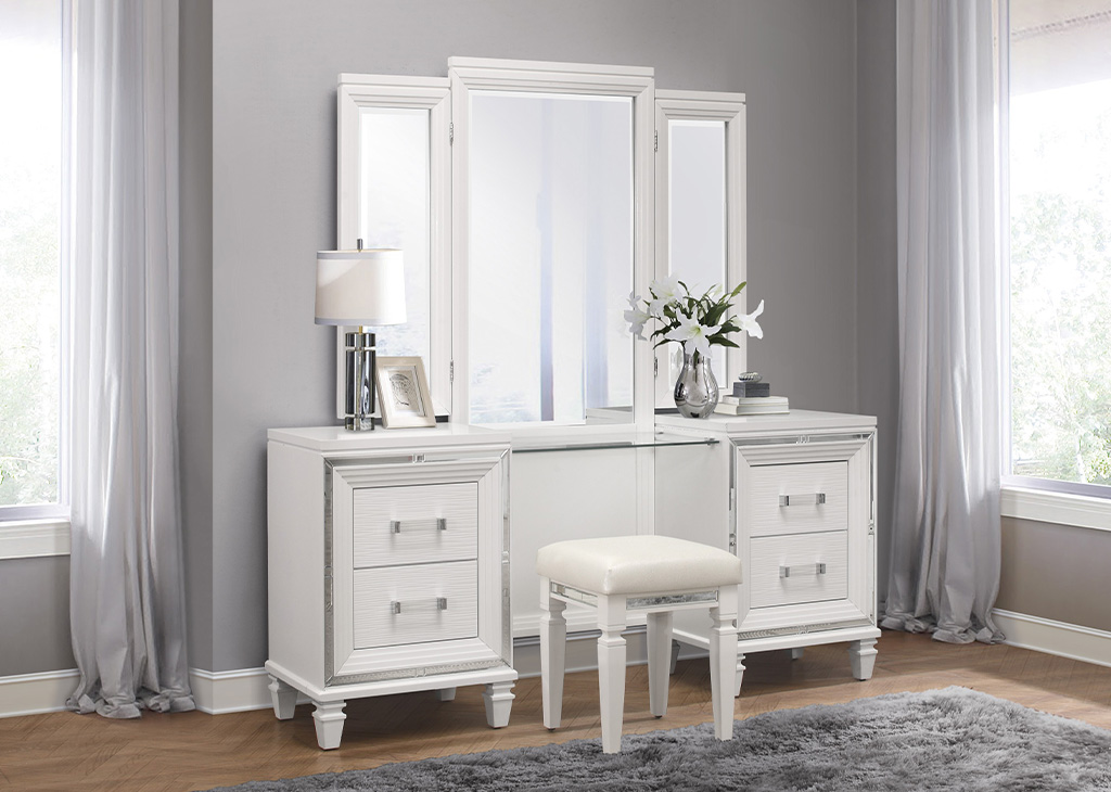 Glam Embossed Vanity - White