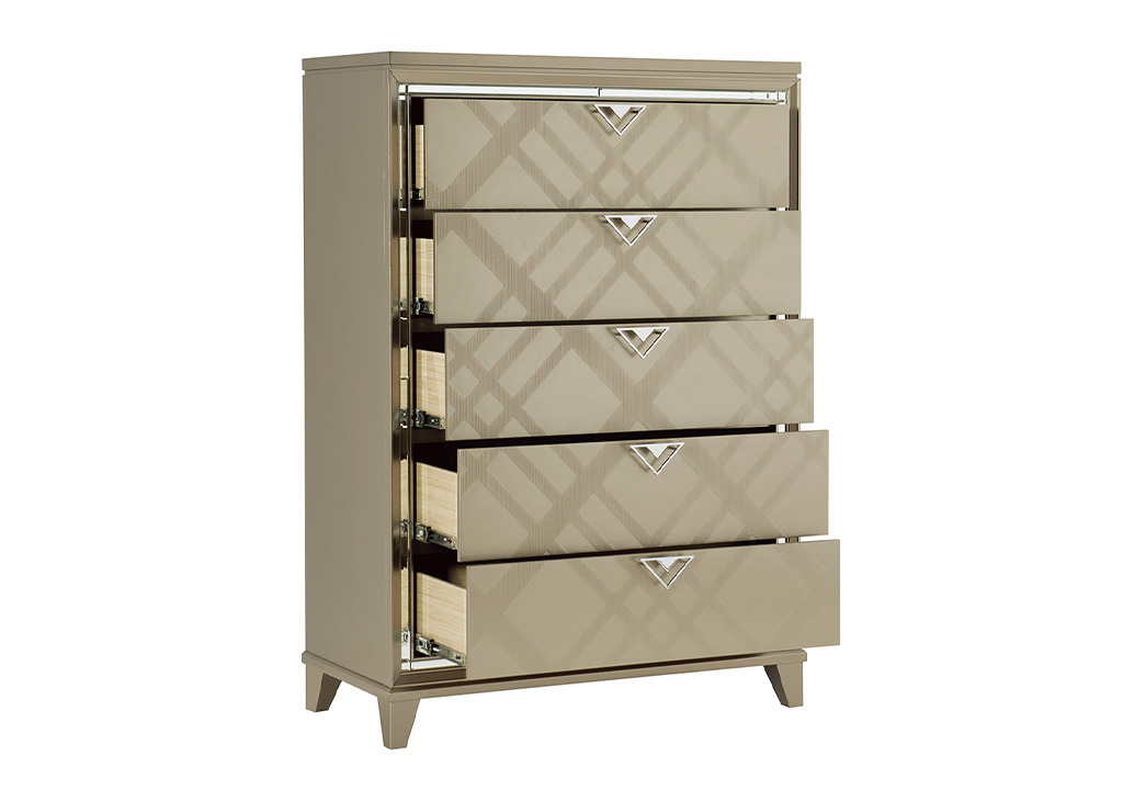 Glam Geometric Champagne Chest of Drawers