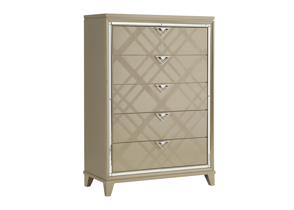 Glam Geometric Champagne Chest of Drawers