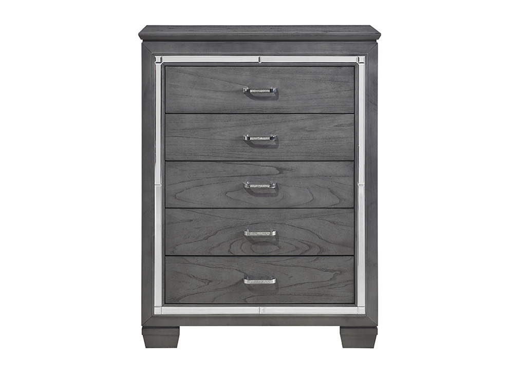 Glam Gray Finish Chest of Drawers